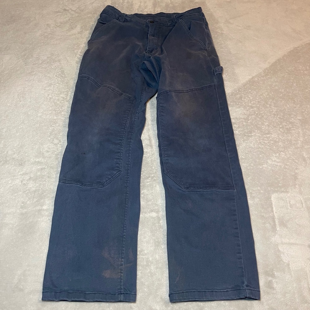 CAT Caterpillar Mens 32x32 Blue Double Knee Duck Canvas Workwear Utility Pants